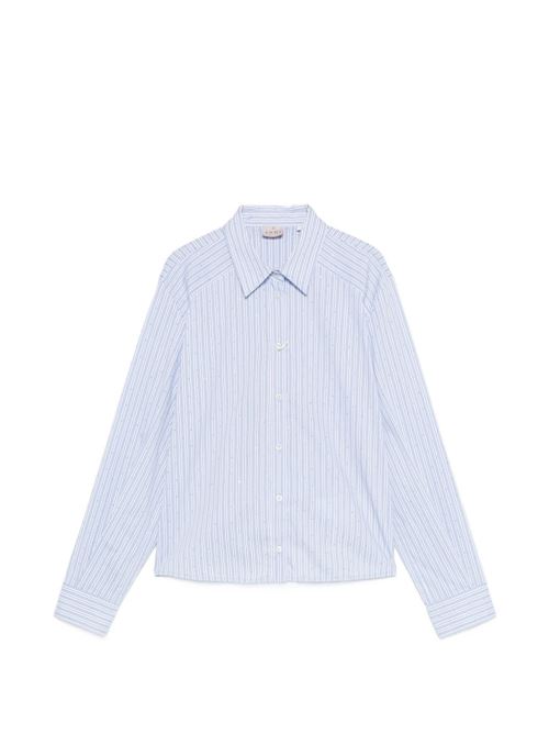 Camicia donna Emme Marella celeste rigata in popeline stretch con strass EMME Marella | LIUTI002